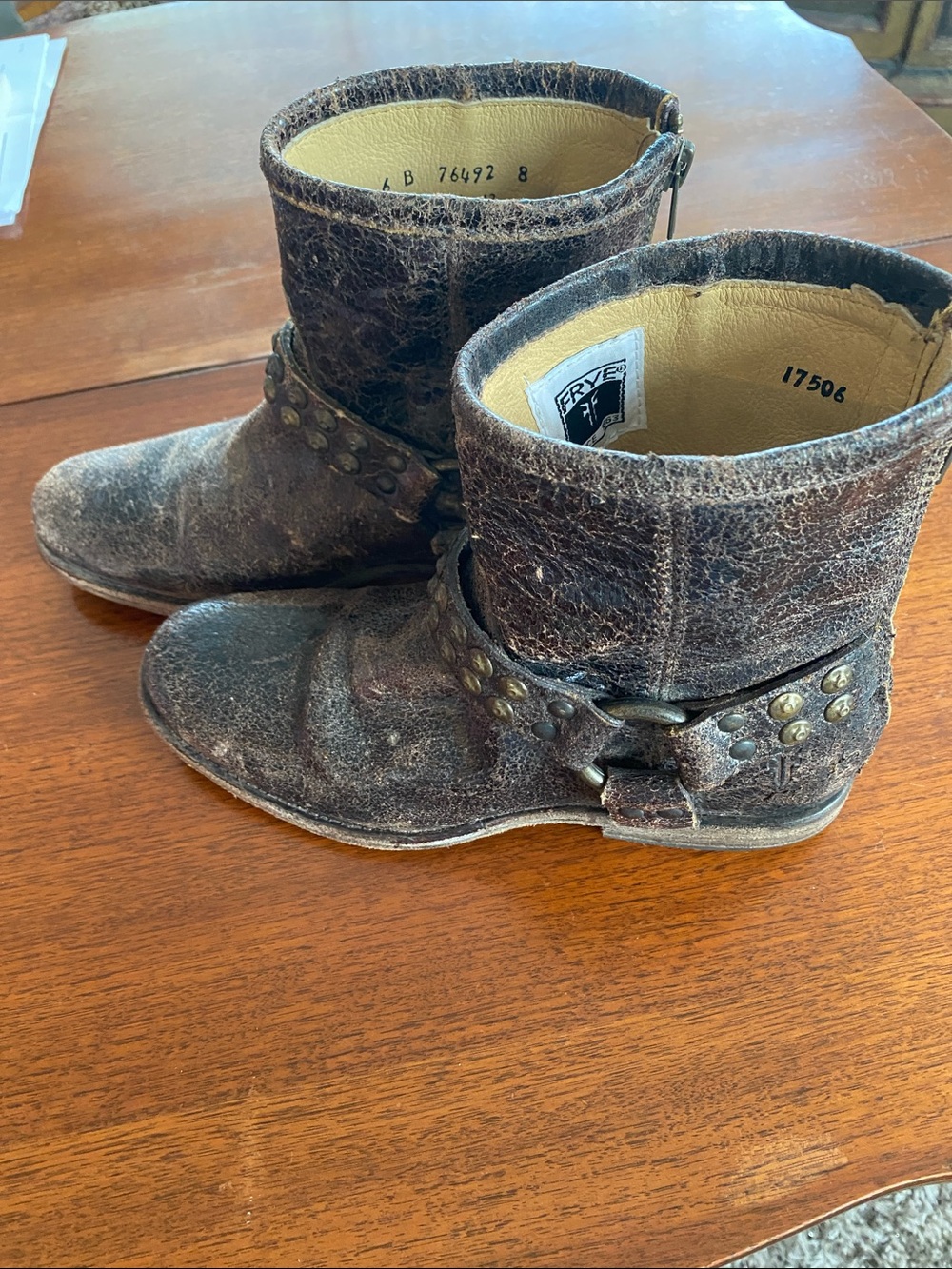 FRYE Studded Brown Leather Ankle Boots - Picture 2 of 11